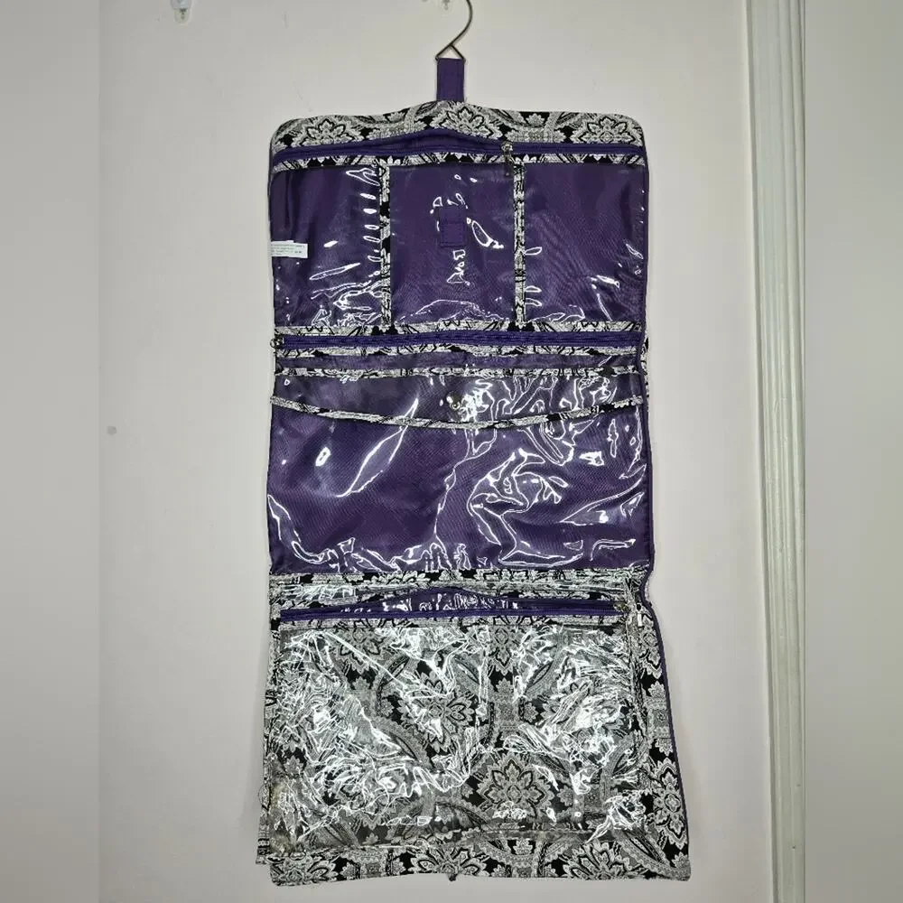 Travel Jewelry Organizer Black White & Purple w/ Multiple Zippered Compartments